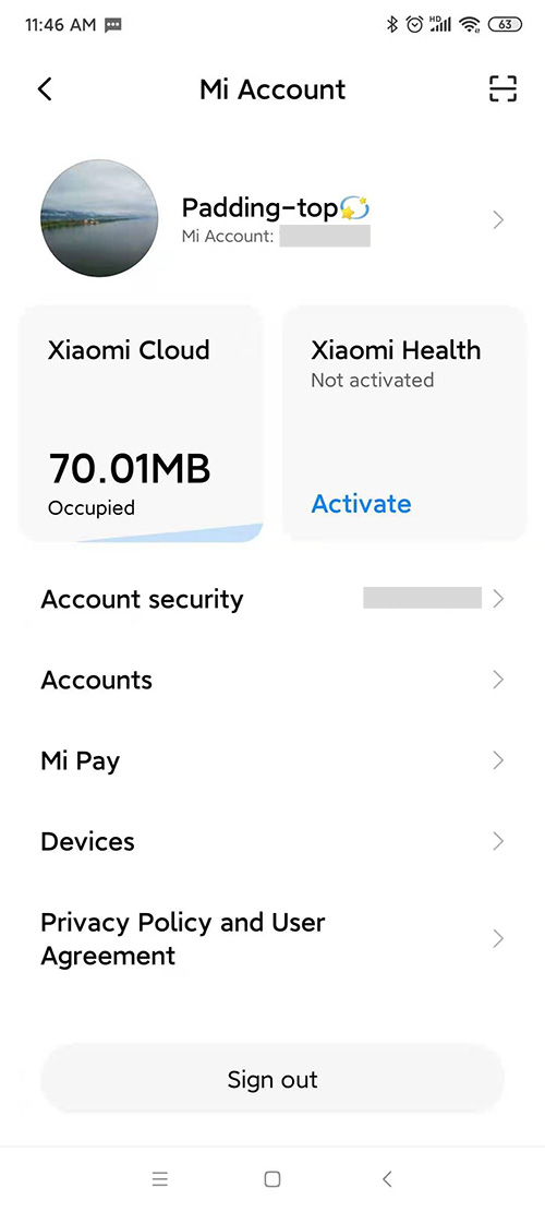 Kuvakaappausesimerkki tulee Xiaomin matkapuhelimesta