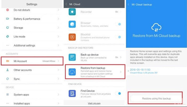 Yedeklemeyi Mi Cloud'dan Redmi'ye Geri Yükle