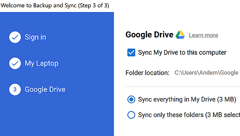 Backup e sincronização do Google Drive
