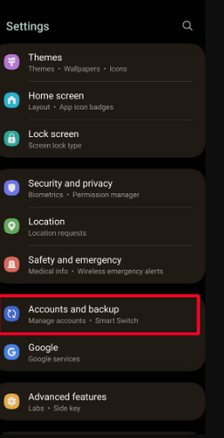 conturi Samsung și backup