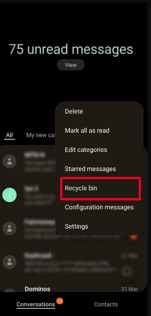 recover Samsung A54 messages from recycle bin