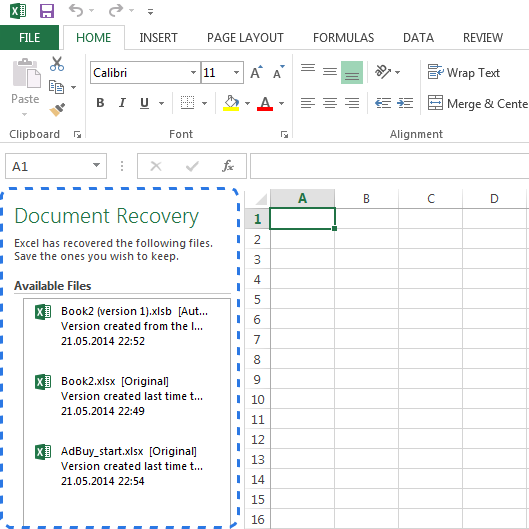 Utilizați funcția de recuperare care vine cu Excel